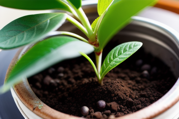 Muda de acerola sendo plantada em um vaso com substrato