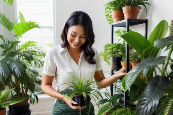 Woman tending to plants