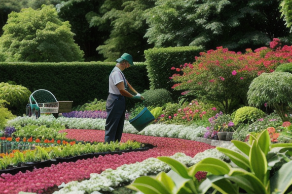 Gardener applying natural fertilizer to plants