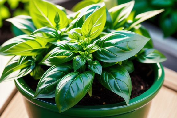 Fresh basil leaves in a pot