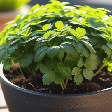 Planting herbs in a pot