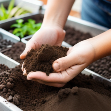 Misturando terra vegetal e substrato orgânico