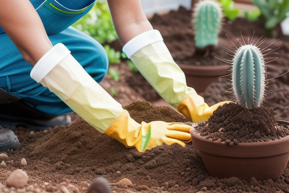 Mulher preparando o solo para plantar cactos